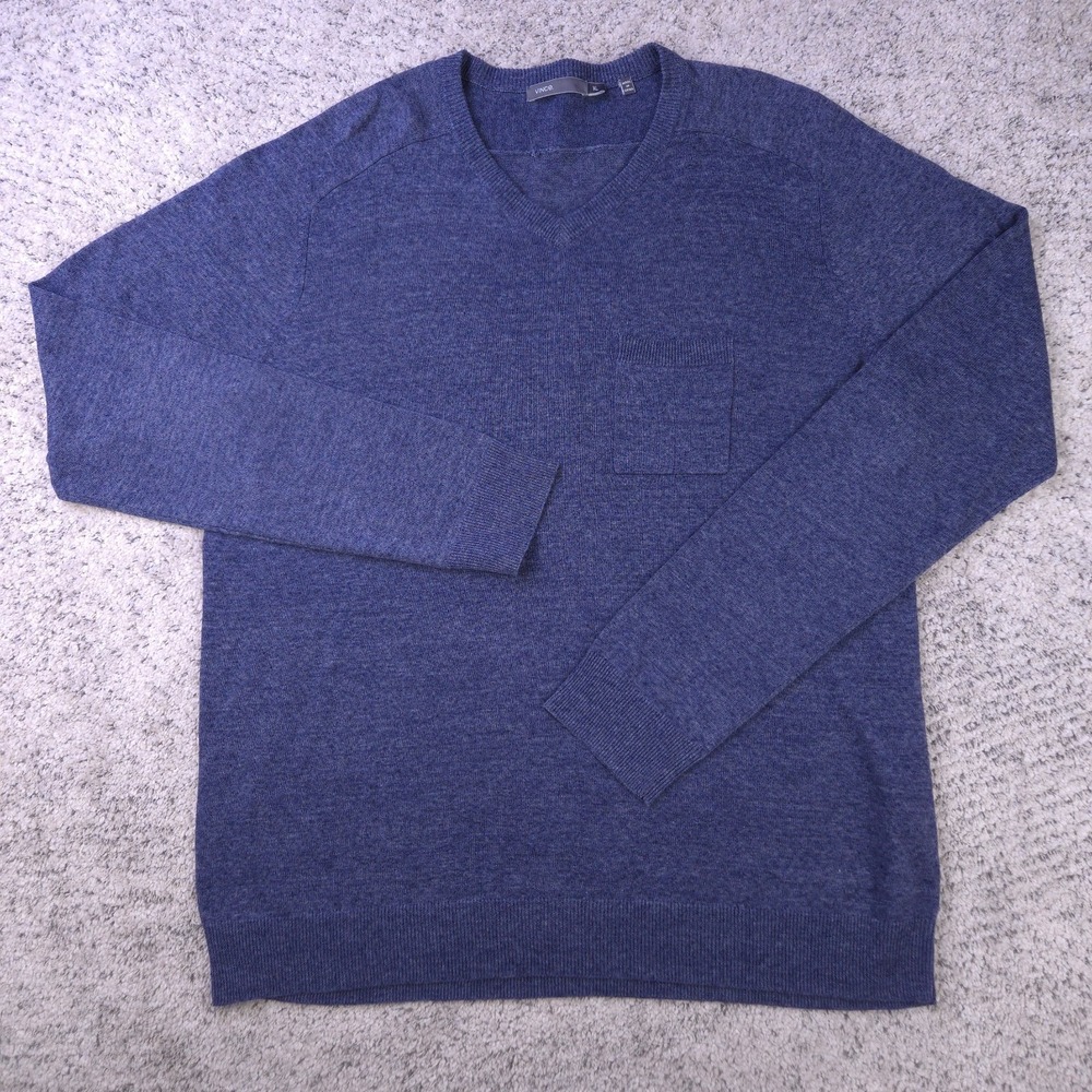 Vince Sweater Mens XL Linen Blend V-Neck Pullover Pocket Blue Heather GUC